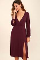 Lulus Right For Me Plum Purple Long Sleeve Midi Dress