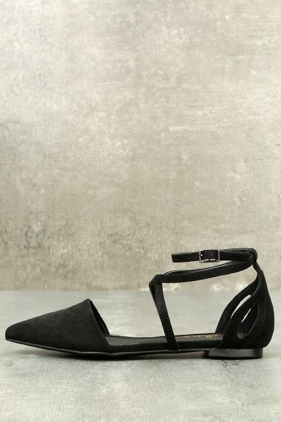 Lulus | Rayna Black Suede Pointed Flats | Size 10 | Vegan Friendly