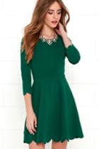Lulus | Cumulonimbus Clouds Dark Green Skater Dress | Size Large