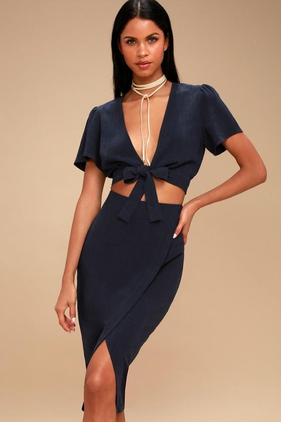 First Monday Macdougal Navy Blue Midi Skirt | Lulus