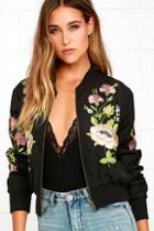 Glamorous Horticulture Club Black Embroidered Bomber Jacket