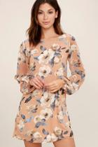 Lulus This Time Around Blush Floral Print Long Sleeve Shift Dress