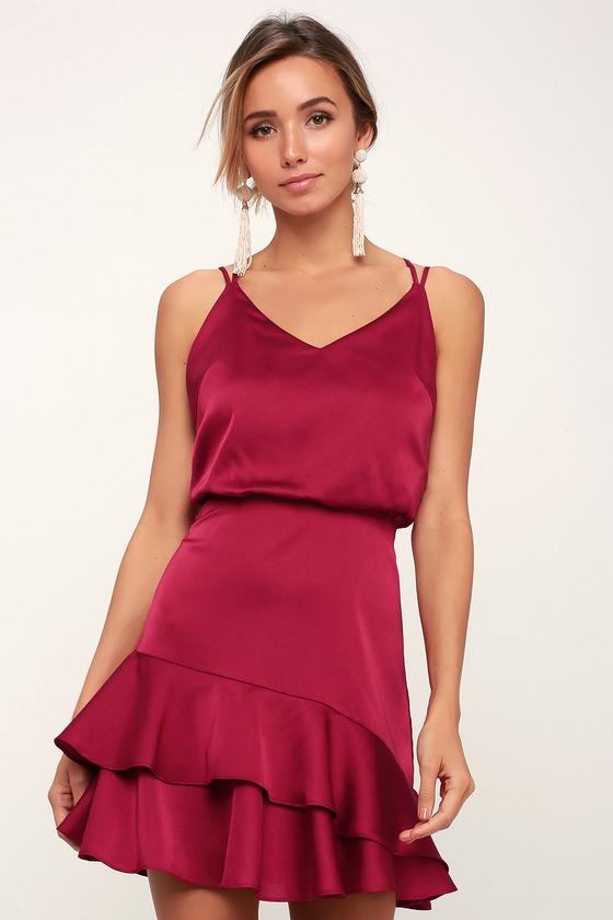 On The Floor Fuchsia Satin Ruffle Dress | Lulus