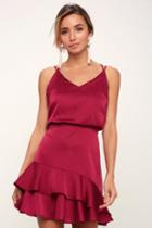 On The Floor Fuchsia Satin Ruffle Dress | Lulus