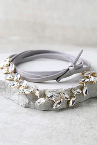 Lulus Secret To Success Grey Rhinestone Wrap Necklace
