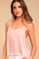 Lulus | Still In Love Peach Striped Tank Top | Size Large | Pink | 100% Rayon