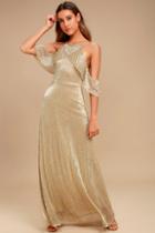 Lulus Shine Bright Gold Off-the-shoulder Maxi Dress