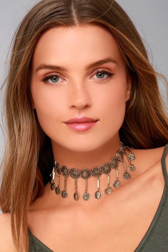 Lulus | Masquerade Magic Gold Choker Necklace