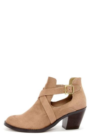 Soda Tidy Light Taupe Belted Cutout Ankle Boots