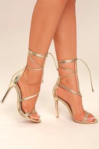 Machi Ameerah Gold Lace-up Heels