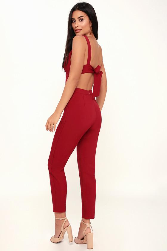 Eureka Wine Red Tie-back Jumpsuit | Lulus