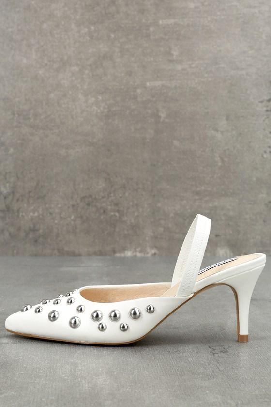 Steve Madden | Meteor White Studded Slingback Kitten Heels | Size 6 | Lulus
