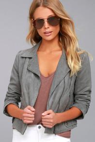 Jack By Bb Dakota Johanness Grey Suede Moto Jacket