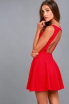 Lulus | Gal About Town Red Skater Dress | Size Medium | 100% Polyester