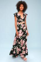 Good Fleur You Black Floral Print Two-piece Maxi Dress | Lulus
