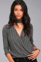 Project Social T Harper Charcoal Grey Wrap Top