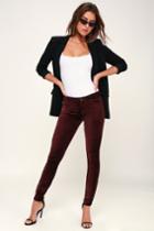 Paige Verdugo Burgundy Velvet Skinny Jeans | Lulus