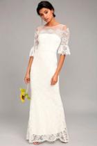 Lulus | First Day Of My Life White Lace Maxi Dress | Size X-small | 100% Polyester