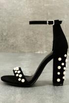 Shoe Republic La Lenore Black Nubuck Pearl Ankle Strap Heels