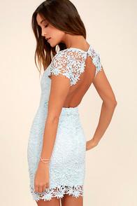 Lulus Hidden Talent Backless Light Blue Lace Dress