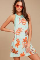 Lulus | Capri Seas Mint Green Tropical Print Dress | Size X-large | 100% Polyester