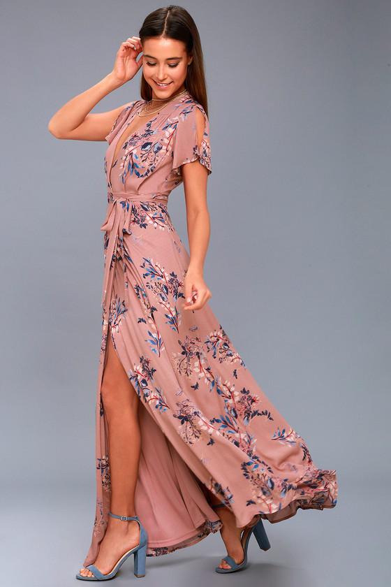 Fiorire Rusty Rose Floral Print Wrap Maxi Dress | Lulus
