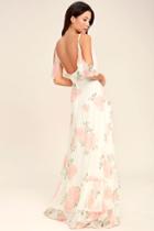 Lulus | Take You There Ivory Floral Print Maxi Dress | Size X-small | White | 100% Polyester