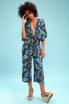 On The Road Rover Navy Blue Tropical Print Culotte Pants | Lulus