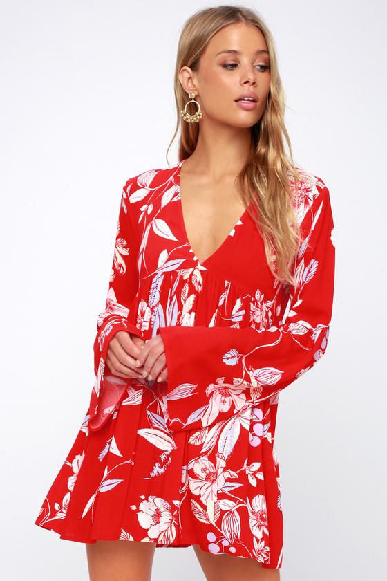Free People Bella Red Floral Print Tunic | Lulus