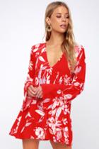 Free People Bella Red Floral Print Tunic | Lulus