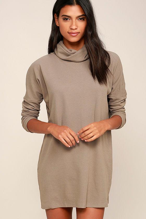 Lulus | Scheme Of Things Taupe Long Sleeve Dress | Size X-small | Brown