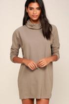 Lulus | Scheme Of Things Taupe Long Sleeve Dress | Size X-small | Brown