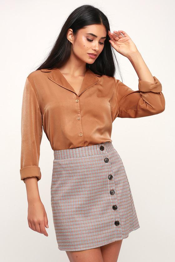 Plaid To Be Here Rust Red And Grey Plaid Mini Skirt | Lulus