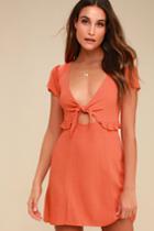 Seaport Coral Orange Tie-front Dress | Lulus