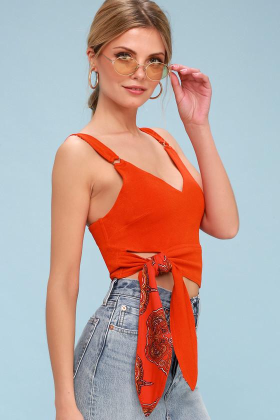 Free People Paisley Pop Red Orange Cropped Tank Top | Lulus