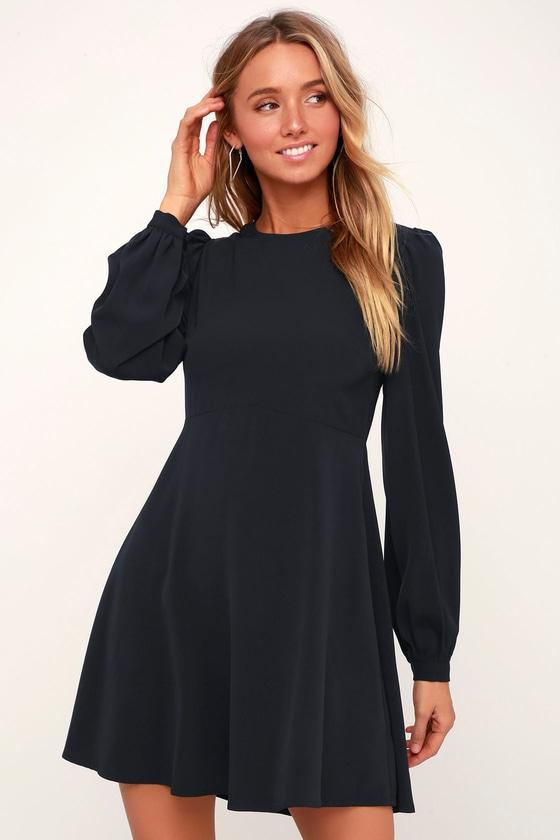 Follow Me Navy Blue Long Sleeve Dress | Lulus