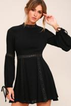 Lost + Wander | Indie Mae Black Long Sleeve Skater Dress | Size Medium | 100% Rayon | Lulus