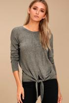 Olive & Oak Elora Heather Grey Knotted Sweater Top