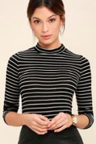 Lulus | Anything Is Posh-ible Black Striped Top | Size X-large