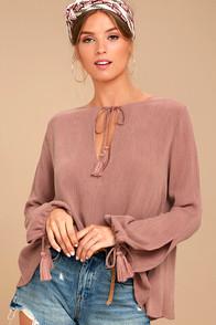 Lulus Shailene Mauve Long Sleeve Top
