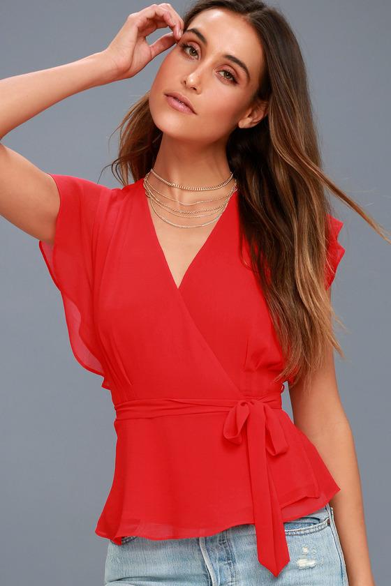 Fit For Flaire Red Ruffle Wrap Top | Lulus