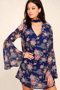 Lulus Feeling Of Love Royal Blue Floral Print Shift Dress