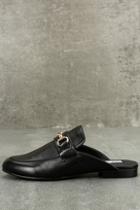 Steve Madden Kandi Black Leather Loafer Slides
