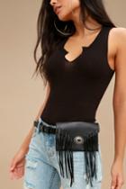Rio Bravo Black Fringe Belt Bag | Lulus