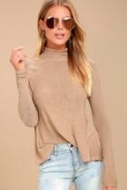 Free People Weekend Snuggle Light Brown Mock Neck Sweater Top