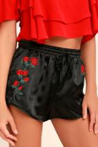 Lulus Rose Buds For Life Black Embroidered Satin Shorts