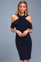 Cityscape Navy Blue Off-the-shoulder Bodycon Dress | Lulus