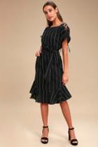 Moon River Alameda Black Striped Lace-up Midi Dress | Lulus