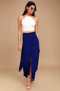 Lulus Breeze Away Royal Blue Midi Skirt