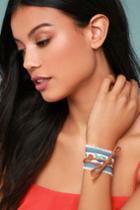 Lulus | Denim Darling Blue And Brown Embroidered Wrap Bracelet | Vegan Friendly
